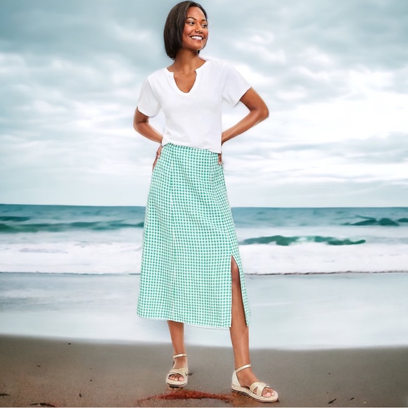 LOFT Dresses & Skirts - NWOT LOFT Gingham Side Slit Midi Skirt LINEN BLEND